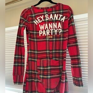 PINK Victoria's Secret Red and Green Plaid Pajama Onesie